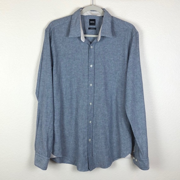 Hugo Boss Shirts Hugo Boss Slim Fit Stretch Linen Long Sleeve Dress